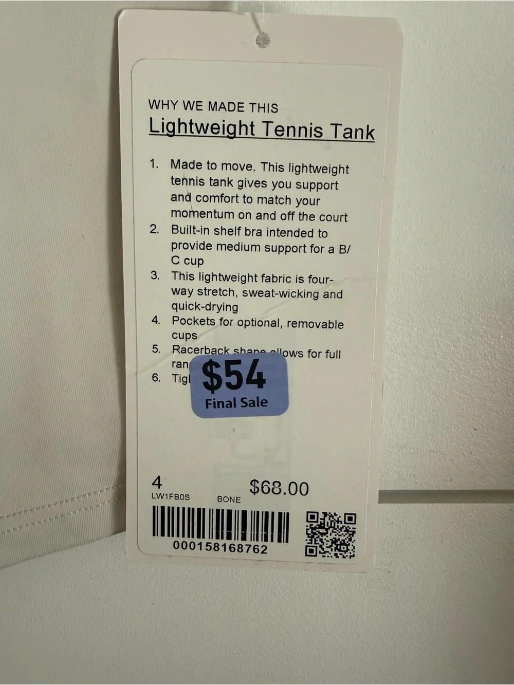 Lululemon Lightweight Tennis Tank - Size 4 in Bone Color